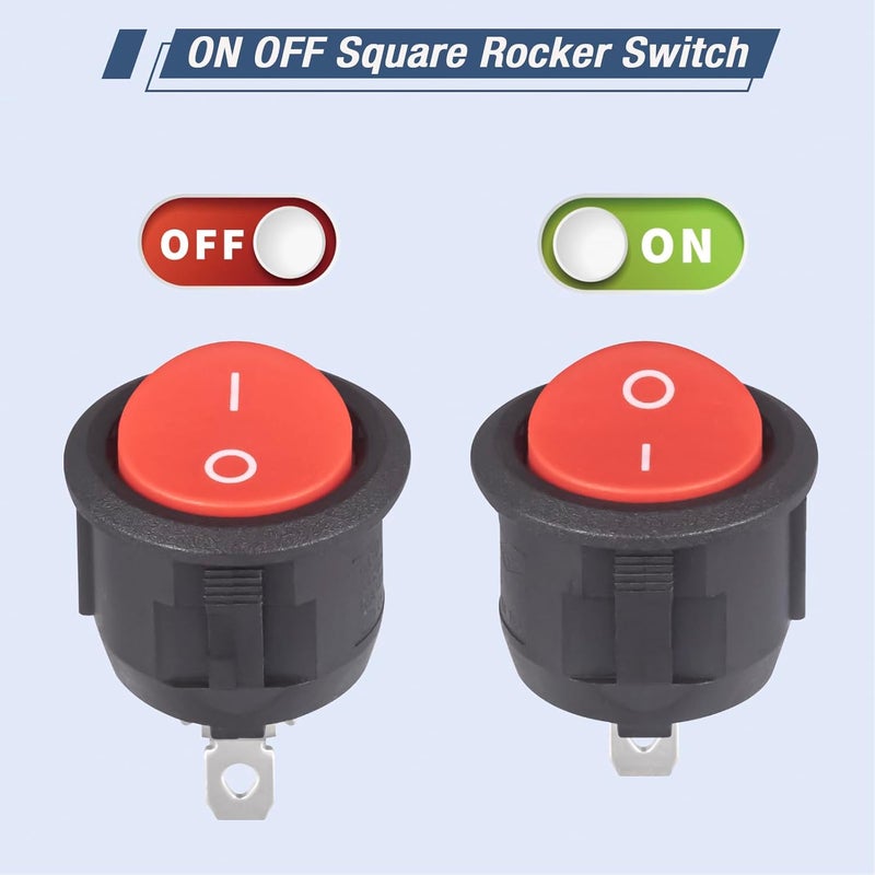 VEXUNGA Round Rocker Switch 12Volt On/Off 2 Pin Position Round Toggle Switches AC 6A/250V 10A/125V KCD1 Red Black Mini Circle Switch for Rv Car Truck Boat (Pack of 10pcs) - Image 4